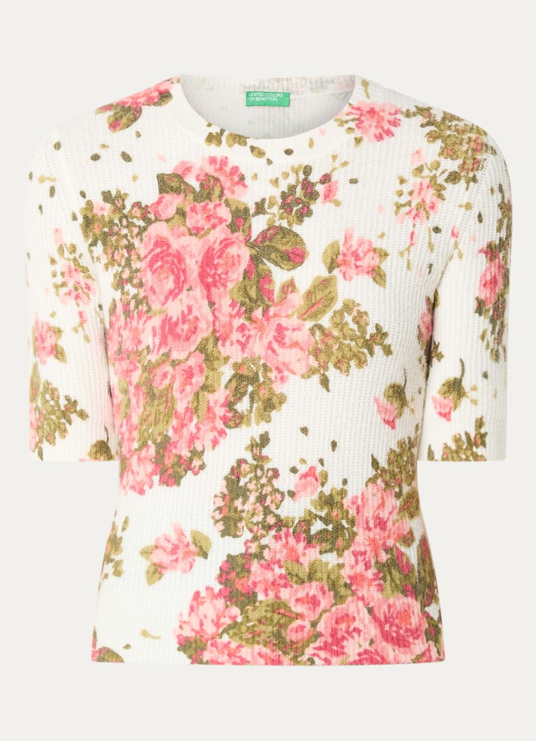 Benetton Fine-knit top in wool blend with floral print
