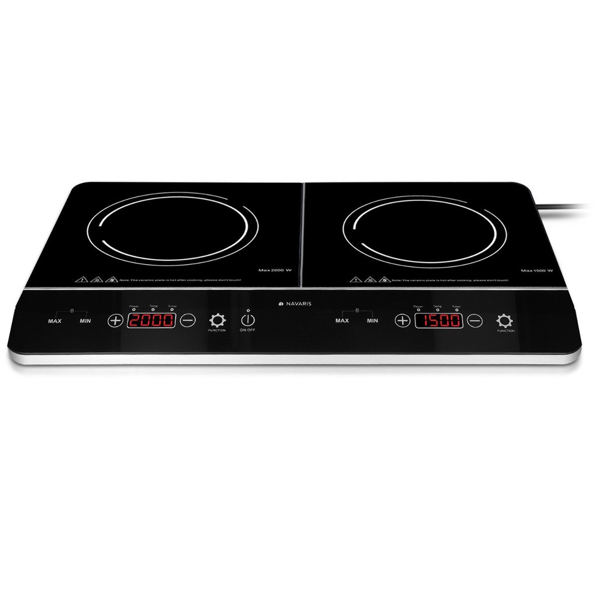 Navaris Doppel-Induktionskochplatte 3500W Induktionskochfeld - 2 Kochfelder - Timer - Touch Display
