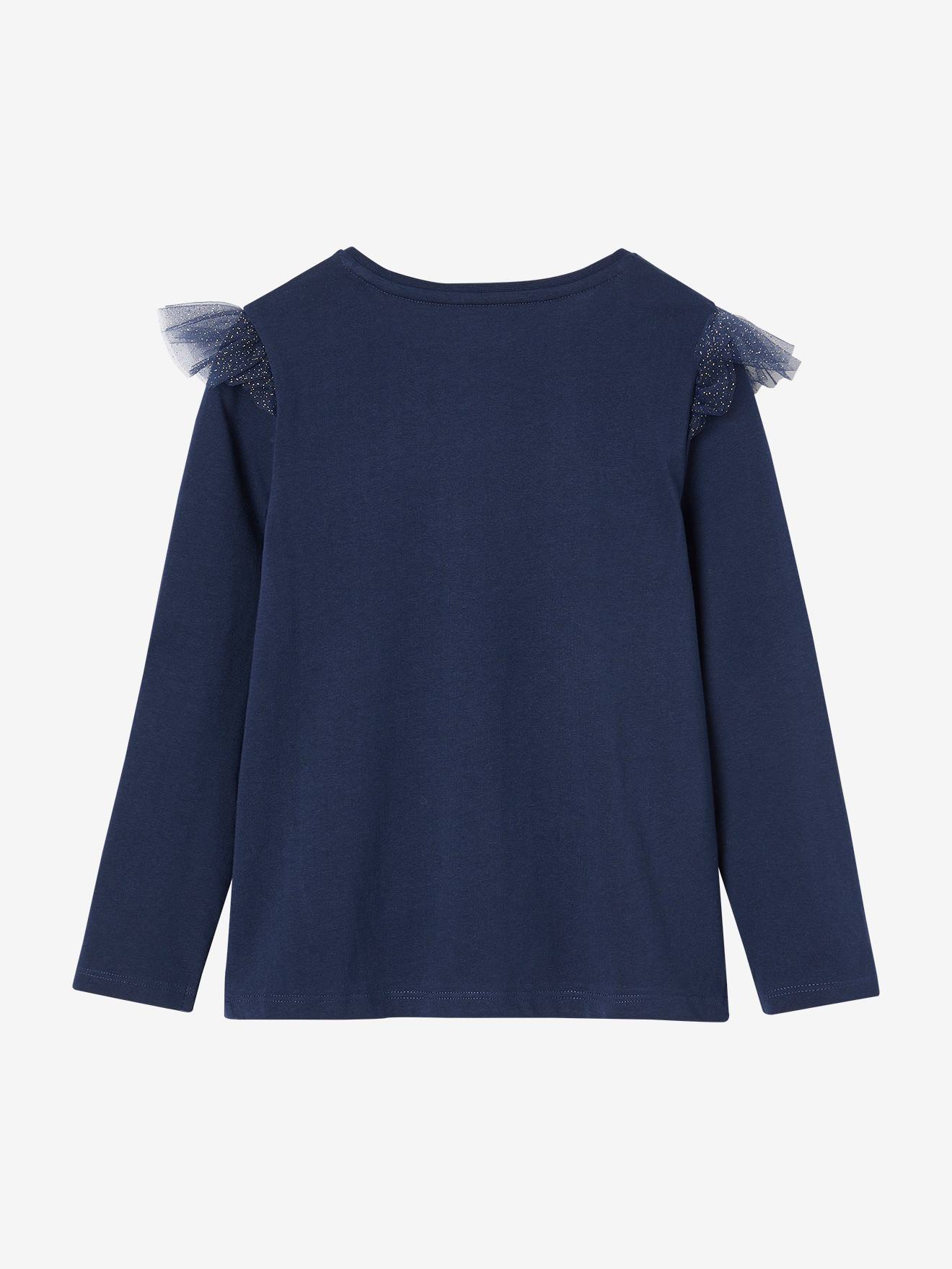 Vertbaudet Weihnachtliches Mädchen Volantshirt - marine