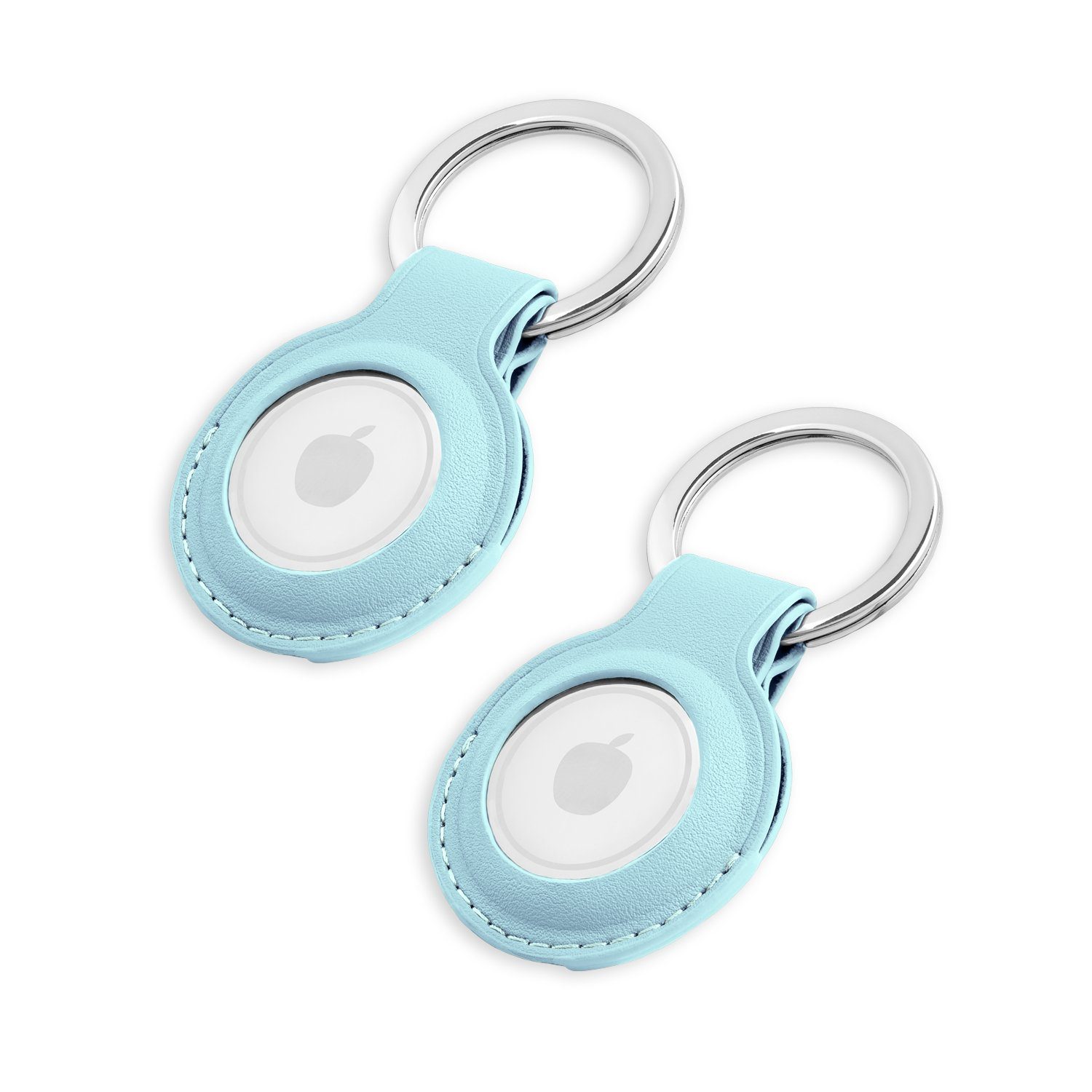 MAGATI Schlüsselanhänger Hülle kompatibel mit Apple Airtag Anhänger (Set, 2-tlg., Premiumleder Anhänger mit Edelstahl Schlüsselring für Apple AirTag), Komplett schützendes Zubehör für Ihre Wertsachen Kratzfest, Hellblau