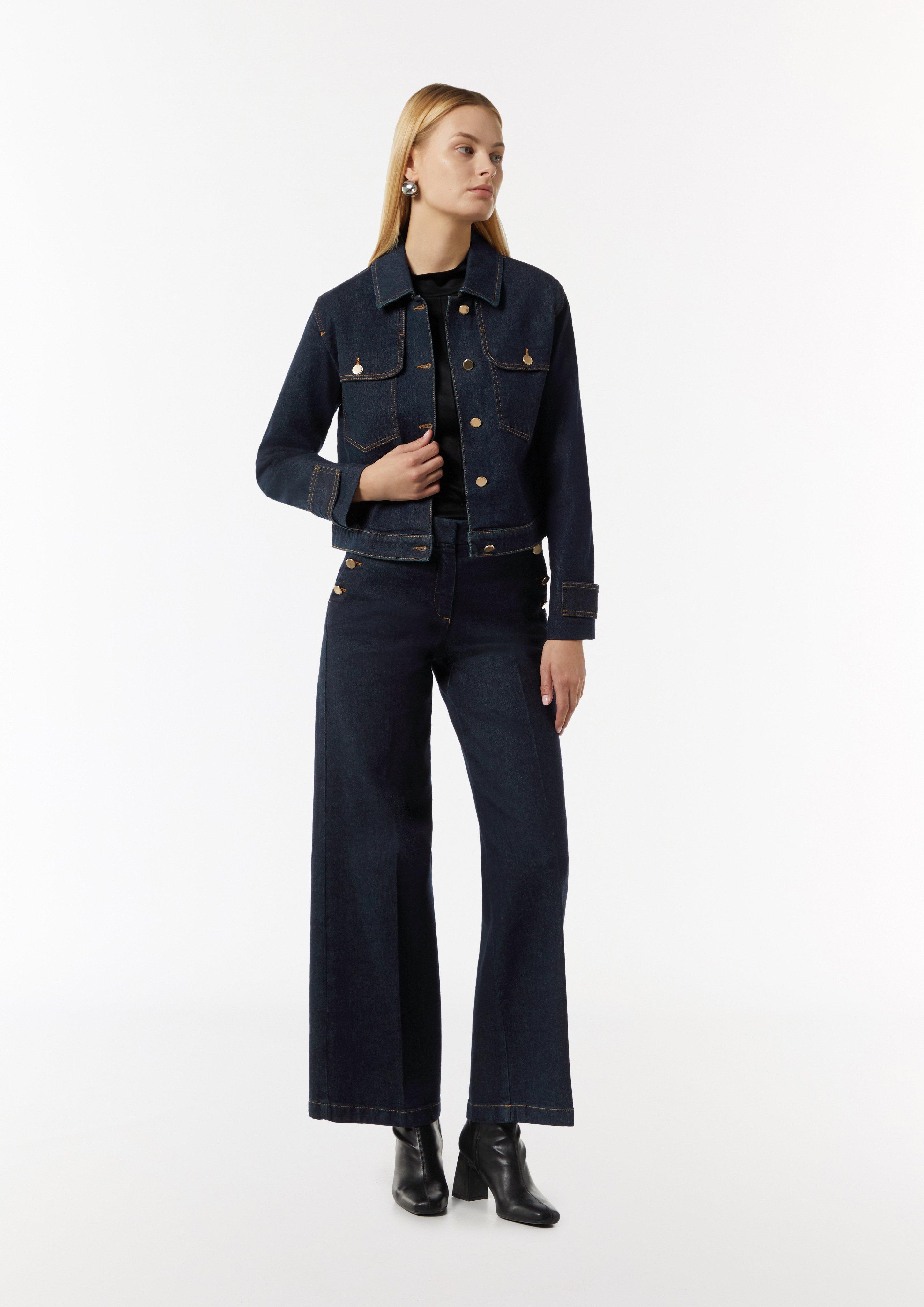 Kastige Denimjacke mit Metallknöpfen - navy
