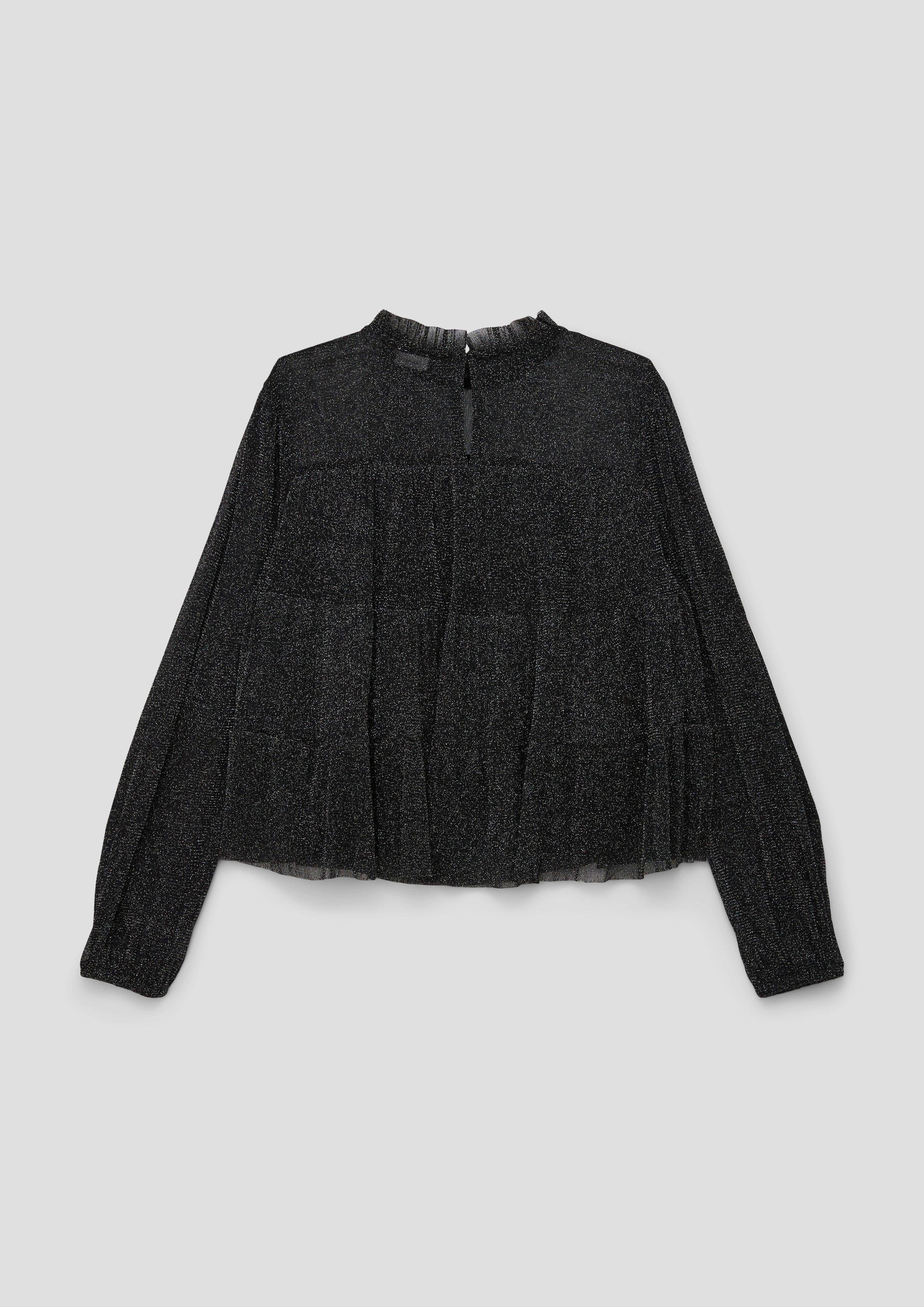 s.Oliver Langarmbluse Mesh-Bluse mit Glitzergarn Raffung, Glitzergarn