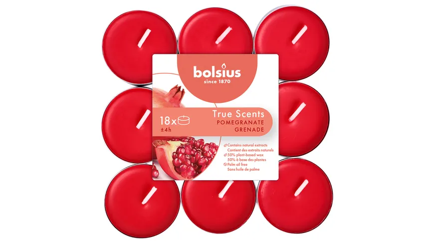 bolsius Duft-Teelichte True Scents 4h 18er Pack Granatapfel Granatapfel