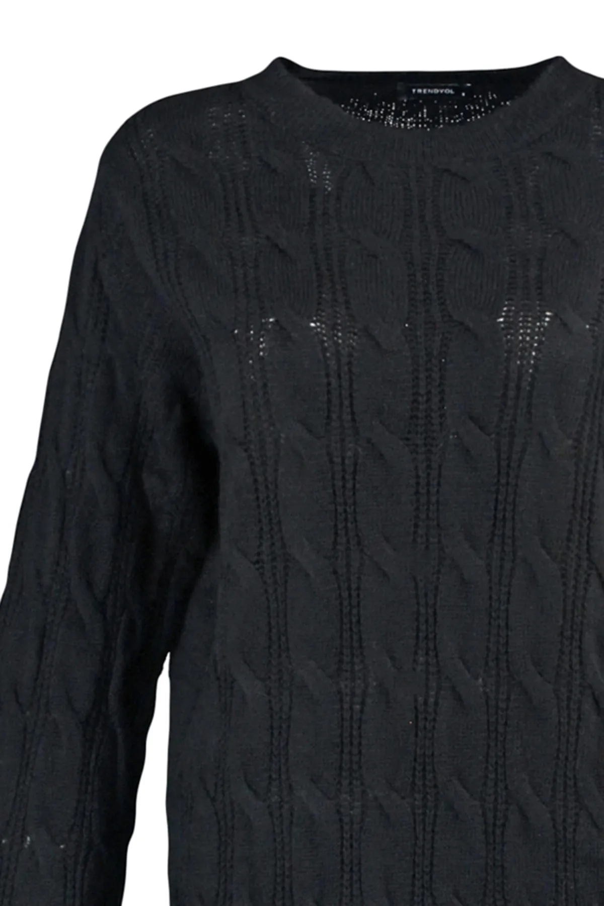Trendyol Collection  Schwarzes, detailliertes Strickkleid aus Wolle TWOAW23EL00829