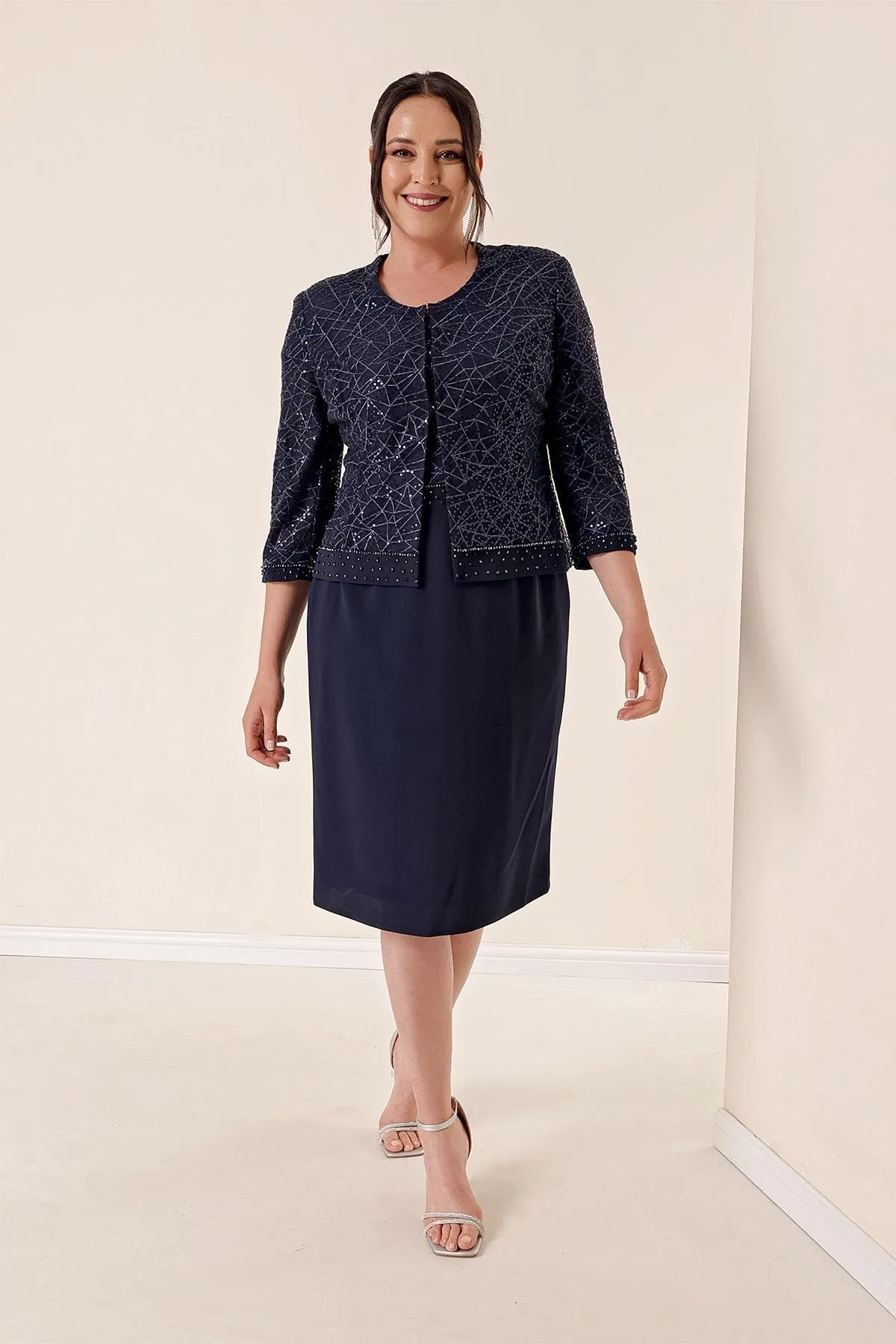 By Saygı  Krepp-Griter-Kleiderjacke B.b. Anzug Marineblau