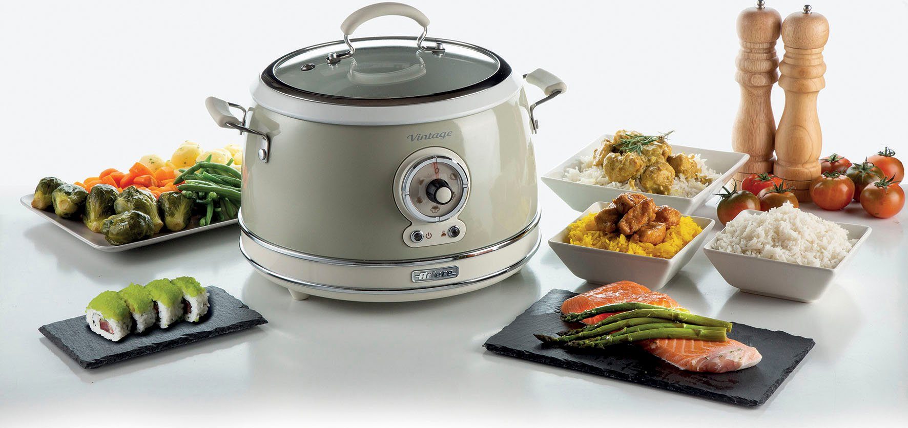 Ariete Multikocher 2904CR, 650 W, 3 l Schüssel, Slowcooker/Reiskocher/Dampfgarer Vintage, 3 L