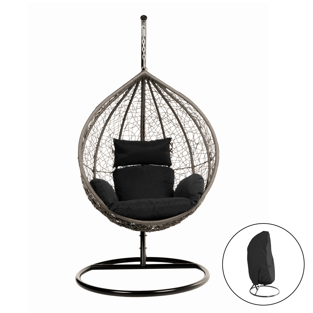 Home Deluxe Polyrattan Hängesessel CIELO - Schwarz mit Regenabdeckung