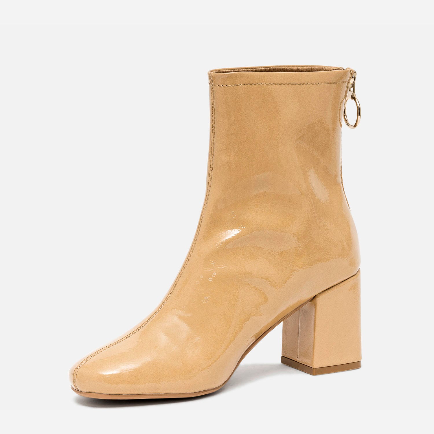 Boots camel verni à zip arrière