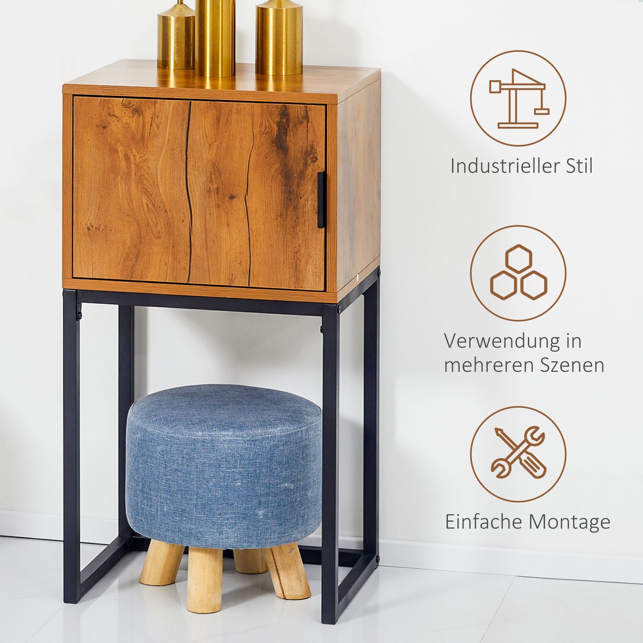 HOMCOM Konsolentisch, Flurtisch mit Schrank, Sofatisch im Industriedesign Natur