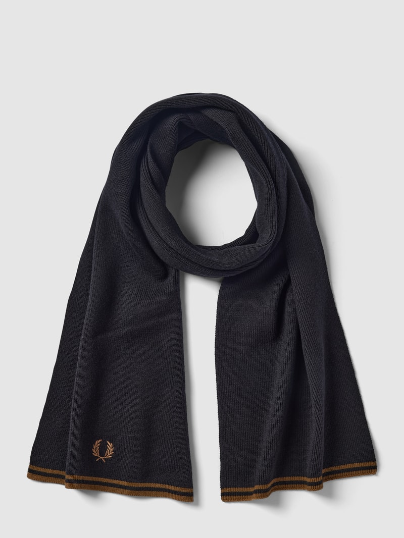 Schal mit Label-Stitching Modell 'Twin Tipped Merino Wool' in schwarz