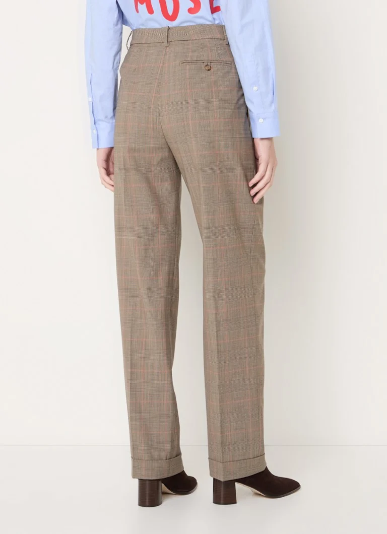 Ralph Lauren High waist loose fit trousers made of wool with pressed pleat and checked design