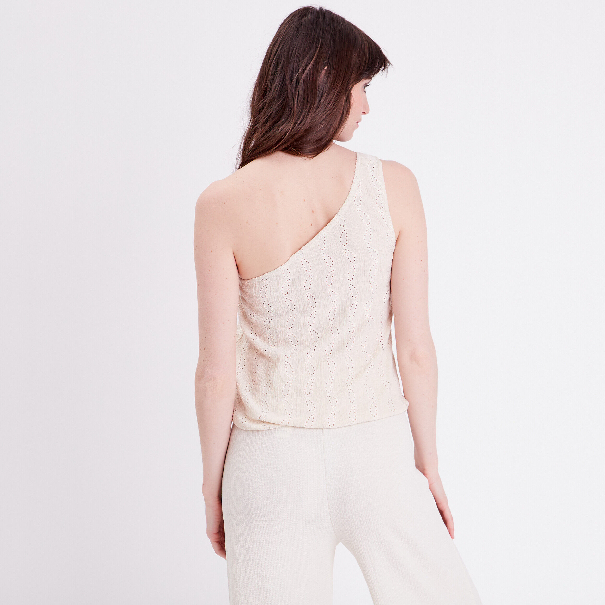 Débardeur asymétrique brodé ecru femme | Cache Cache