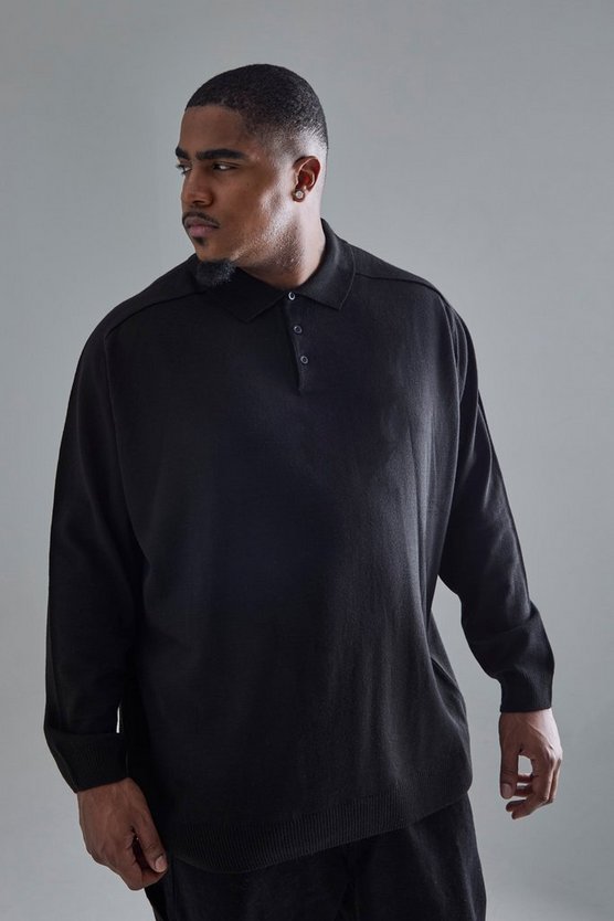 Plus Oversize Poloshirt in Schwarz