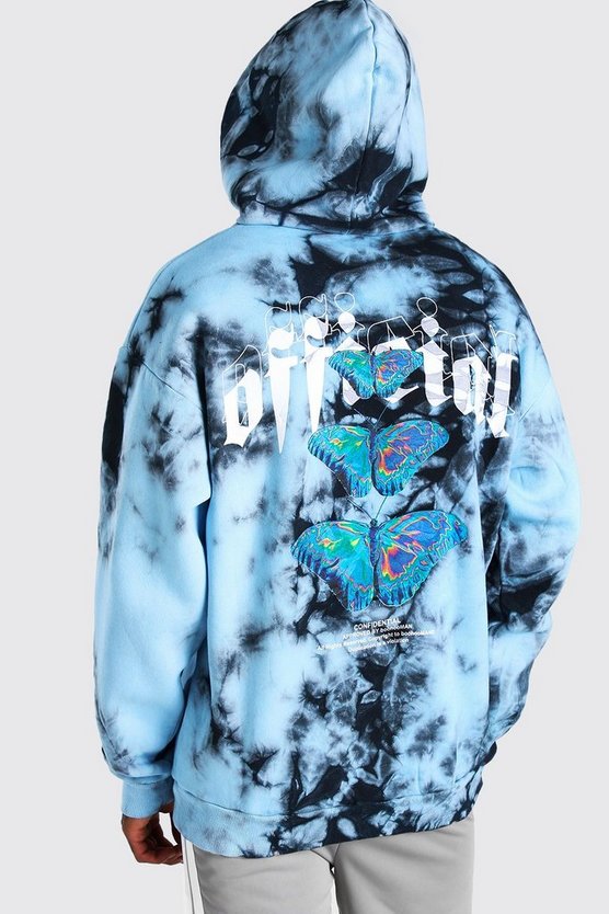 Oversiz Batik Hoodie mit Schmetterlings-Print