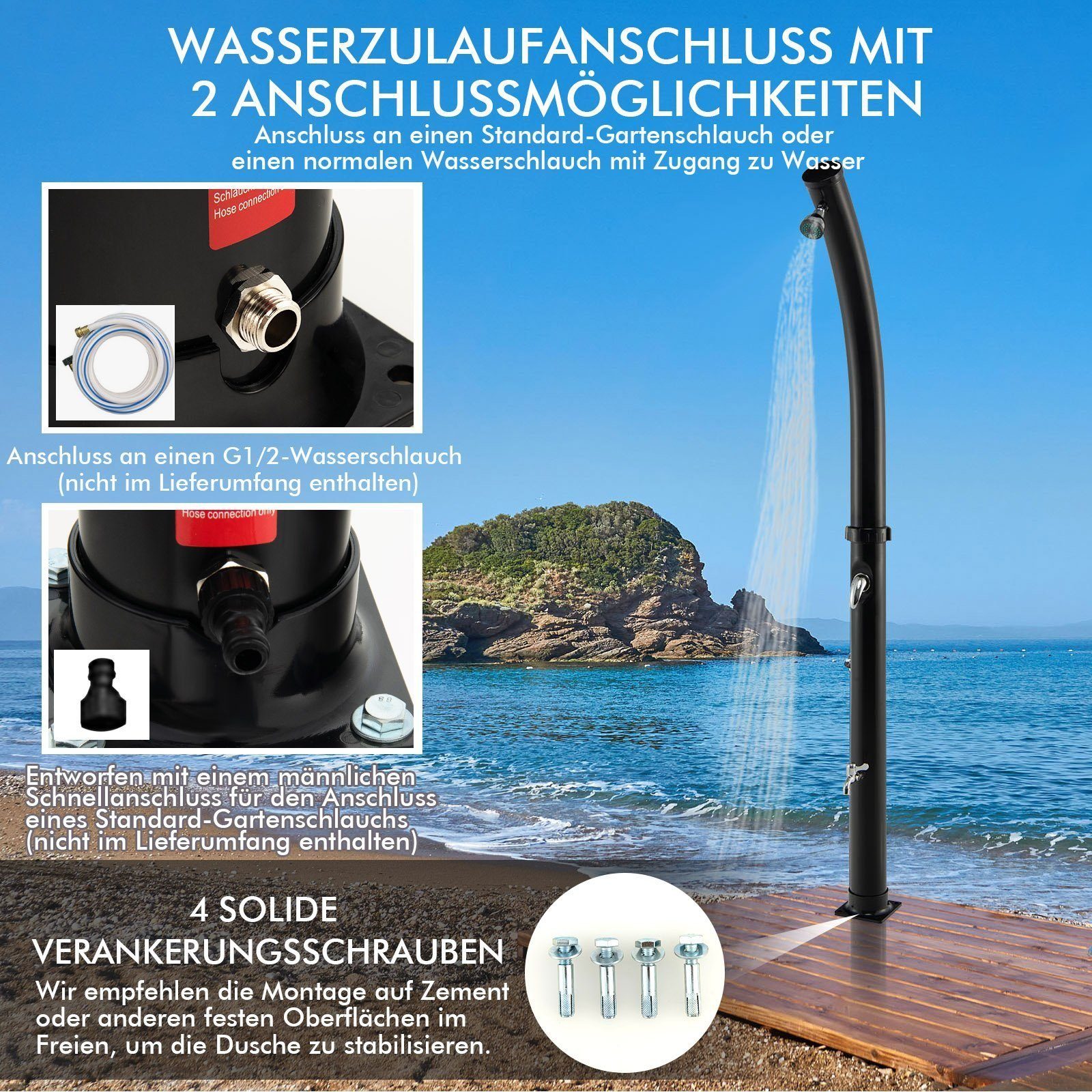KOMFOTTEU Solardusche 217cm 20L solarbeheizte Dusche, mit schwenkbarem Duschkopf & Fußdusche