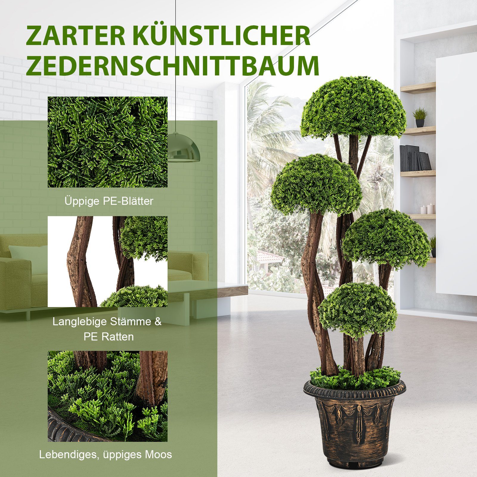 Kunstpflanze, COSTWAY, Höhe 90 cm, mit 4 Kugeln, realistischem Stamm & Topf, 90cm hoch