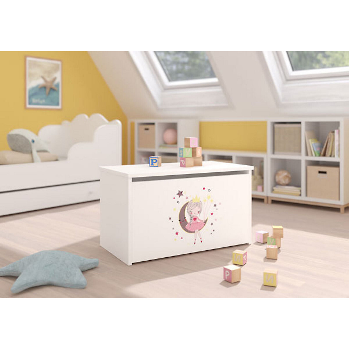 Spielzeugtruhe Sitztruhe Daria 73cm Motiv wählbar mit 1 Klappe