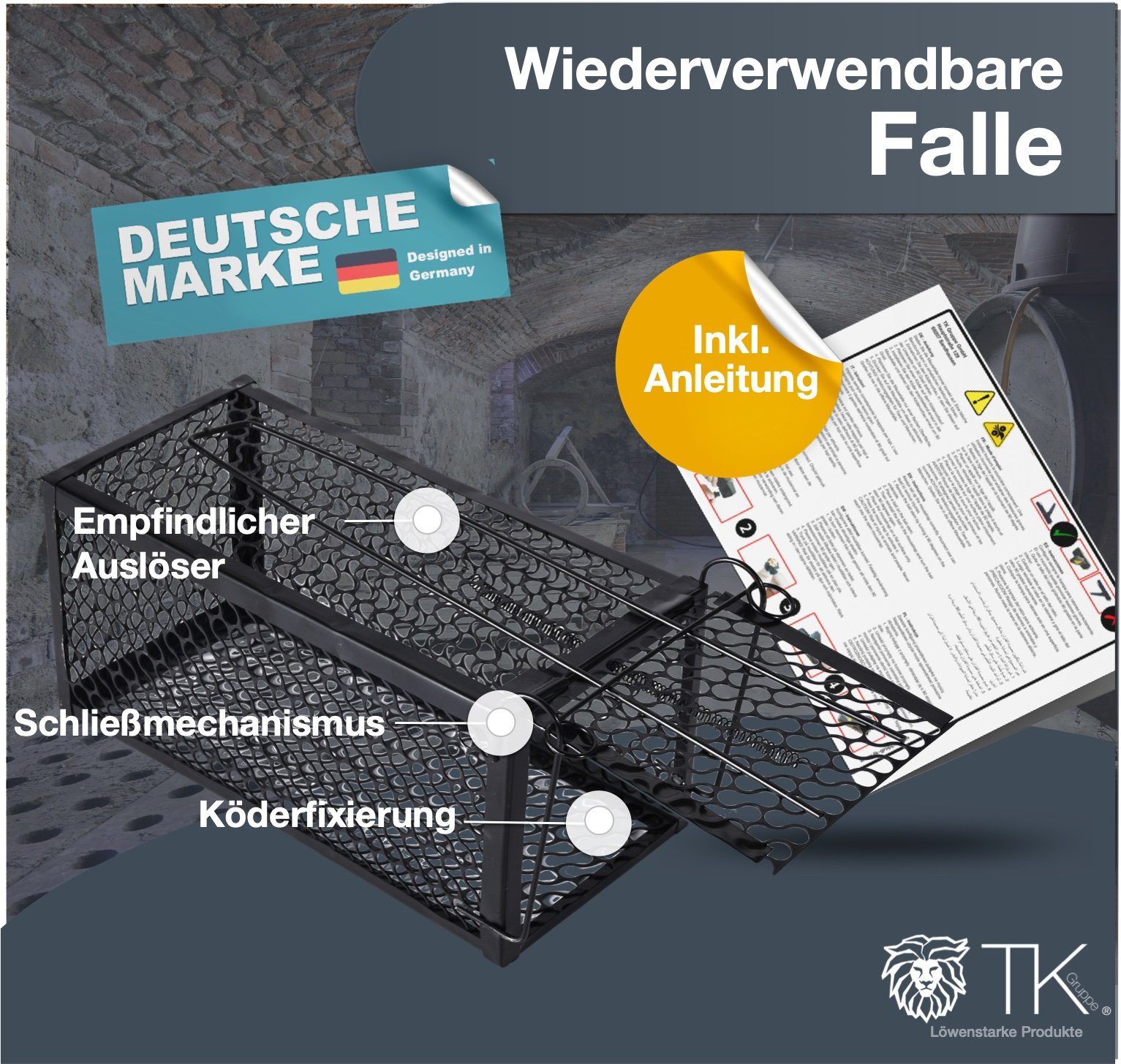 TK Gruppe Lebendfalle 1x Mausefalle Rattenfalle lebend - 25 cm Käfigfalle wiederverwendbar