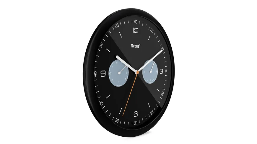 Mebus Quarzwanduhr mit Thermo- und Hygrometer schwarz