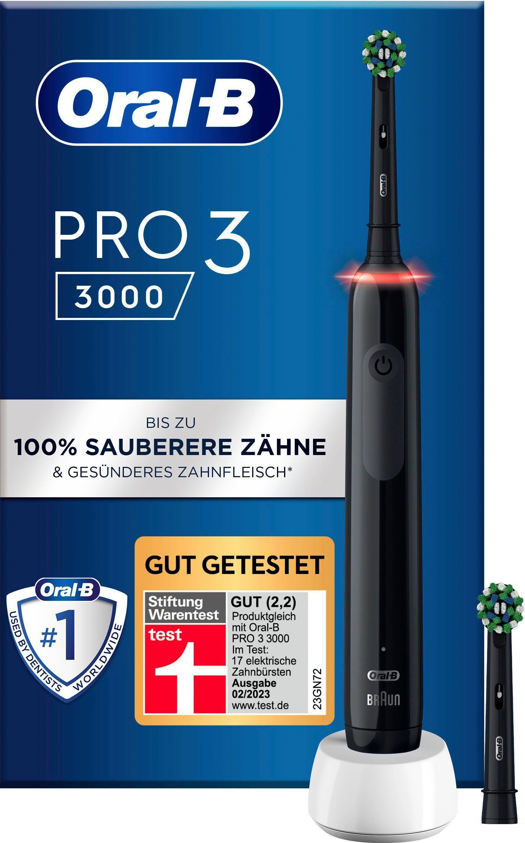 Oral-B Elektrische Zahnbürste Pro 3 3000, Aufsteckbürsten: 2 St., 3 Putzmodi