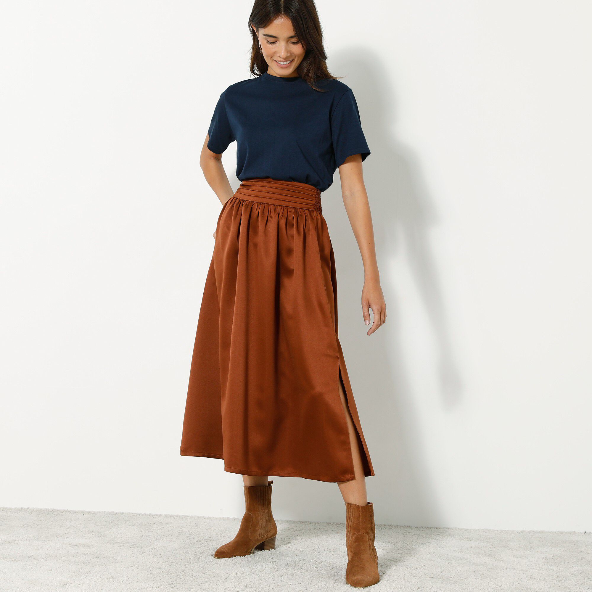Jupe longue unie, satin