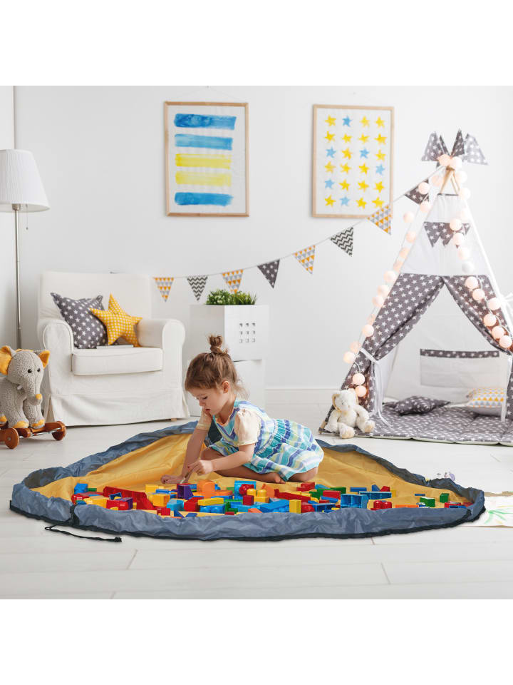 relaxdays Aufräumsack mit Spieldecke in Grau-Orange günstig kaufen onesize