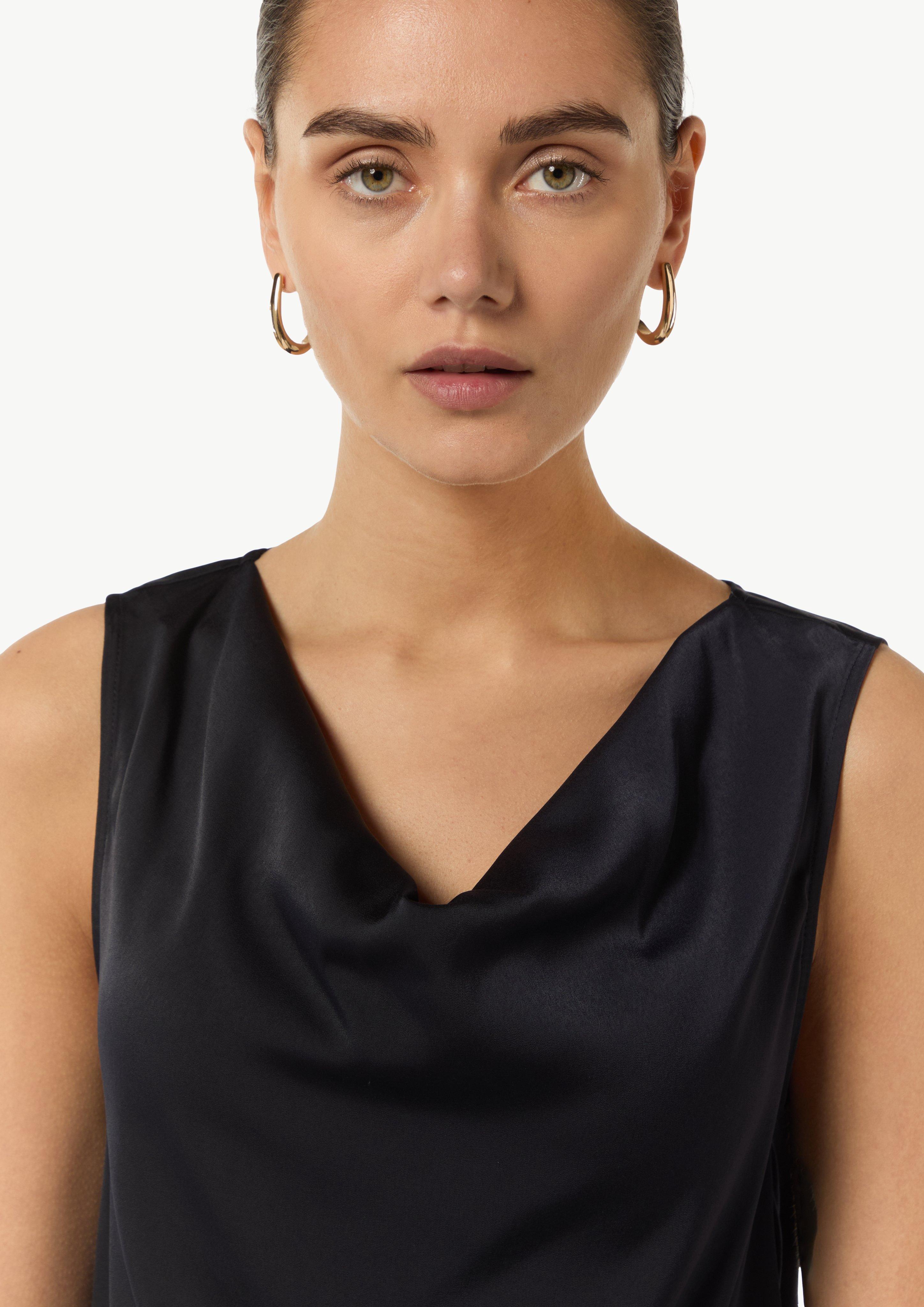 Satiniertes Blusentop mit Wasserfall-Ausschnitt - navy