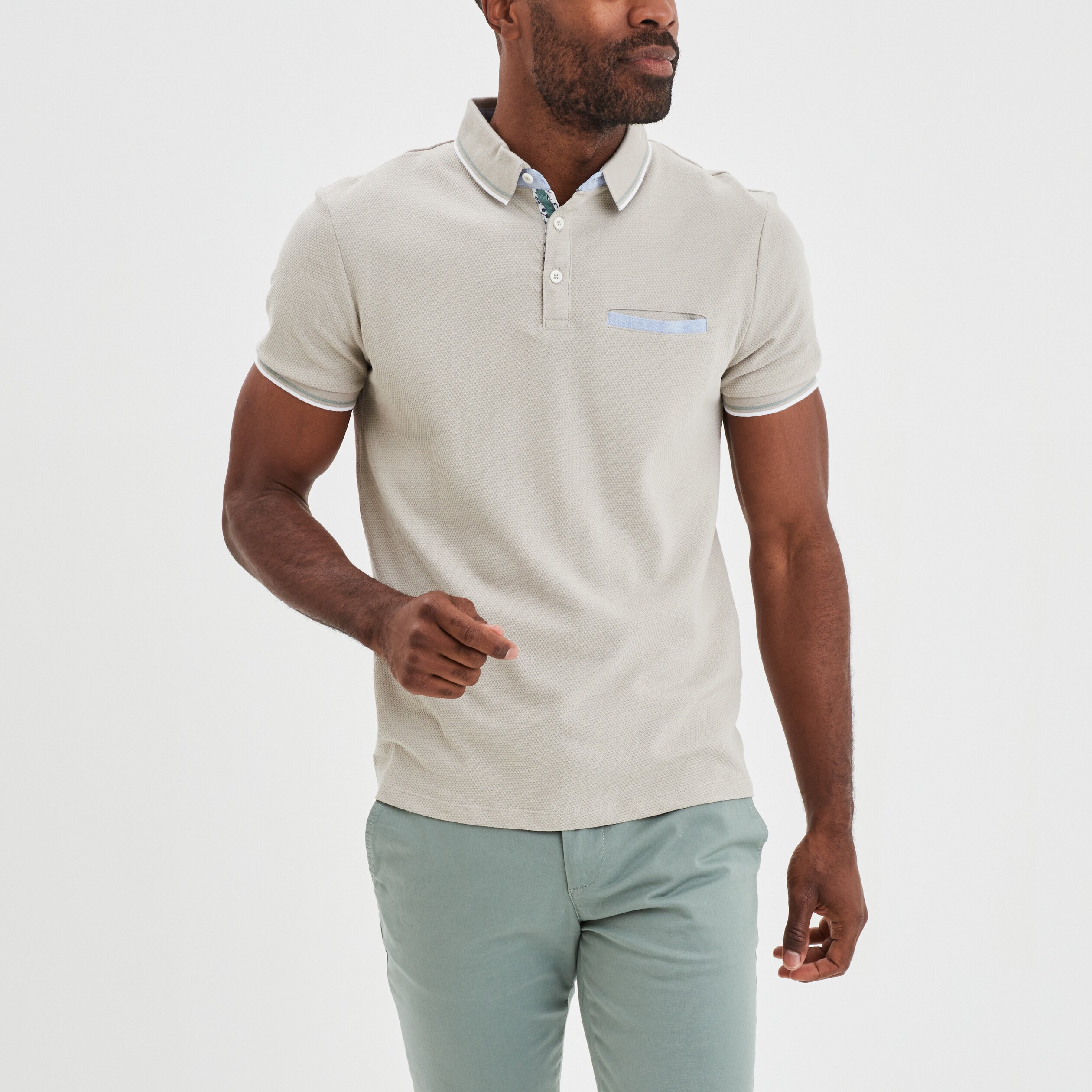 Polo manches courtes 1 poche coton gris clair homme | La Halle