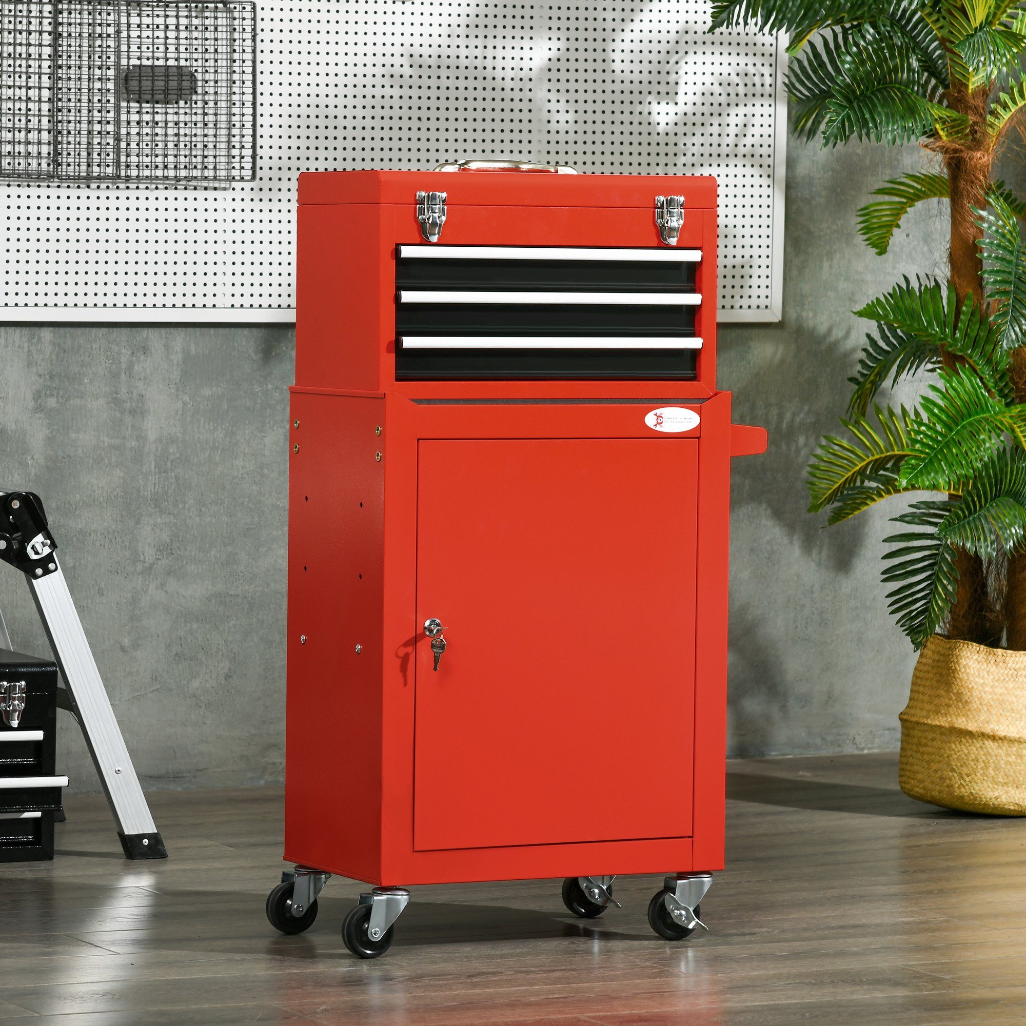 Durhand Werkzeugwagen Werkzeugschrank, Werkzeugkasten Set mit 3 Schubladen, leer, max. Traglast:40 kg, 1-tlg. Werkzeugset, (Werkzeugkiste Set, 1-tlg., Werkzeugkoffer Set), 3-stufig verstellbar
