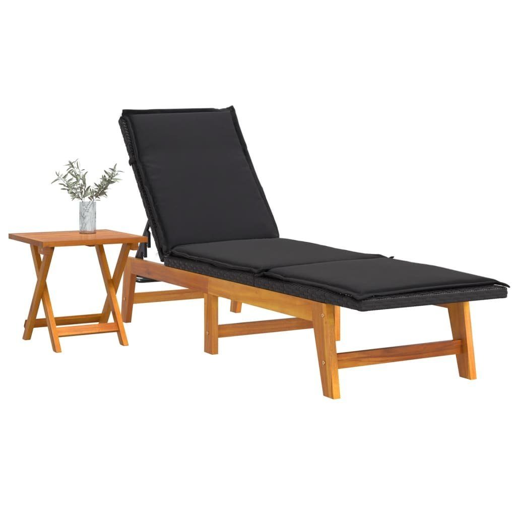 vidaXL Gartenliege Sonnenliege mit Tisch Poly Rattan und Massivholz Akazie, 1 St.