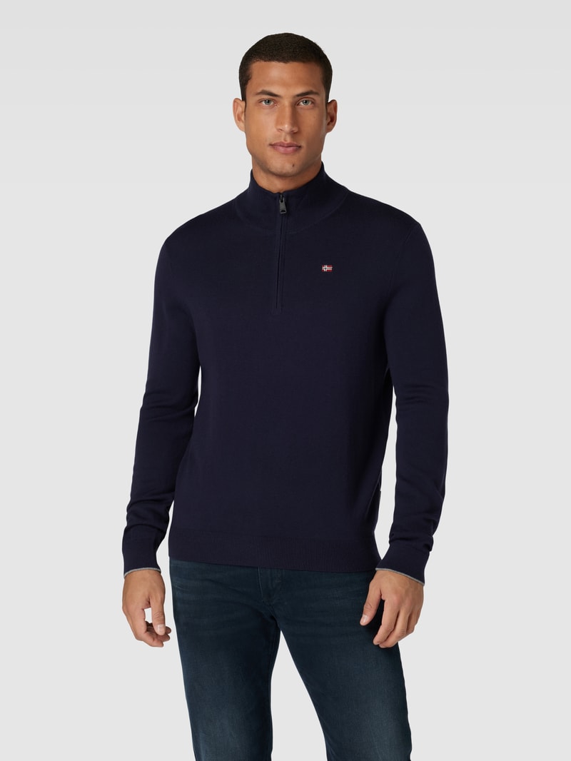 Wollpullover mit Troyer-Kragen in marineblau