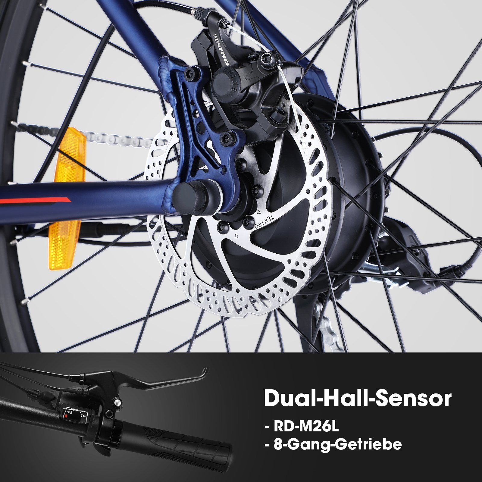 CARPAT SPORT E-Bike 27,5 Zoll Elektrofahrrad Pedelec E-Citybike Herren Damen, 36V 10,6Ah, 8 Gang, Kettenschaltung, Heckmotor, (E-Mountainbike mit akku-ladegerat, mit werkzeug), Alu-Rahmen, E-bike Faltrad Cityrad