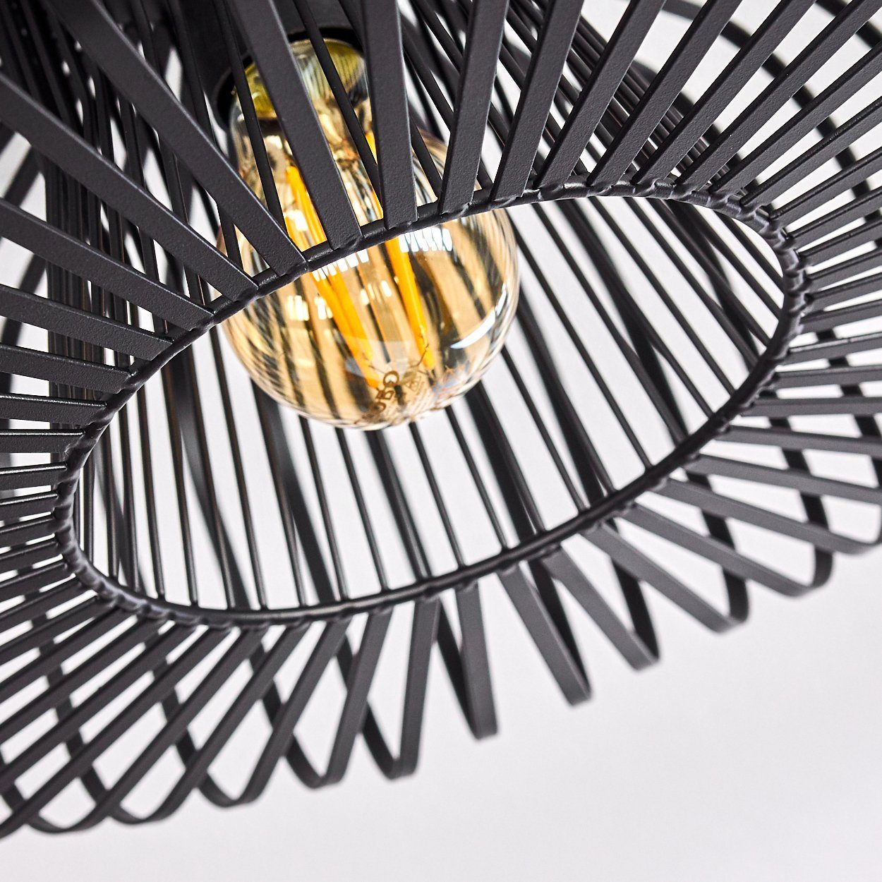 hofstein Deckenleuchte Pieris runde Deckenlampe aus Metall in Schwarz, ohne Leuchtmittel, E27, Retro-Leuchte mit Lichteffekt durch Gitter-Optik