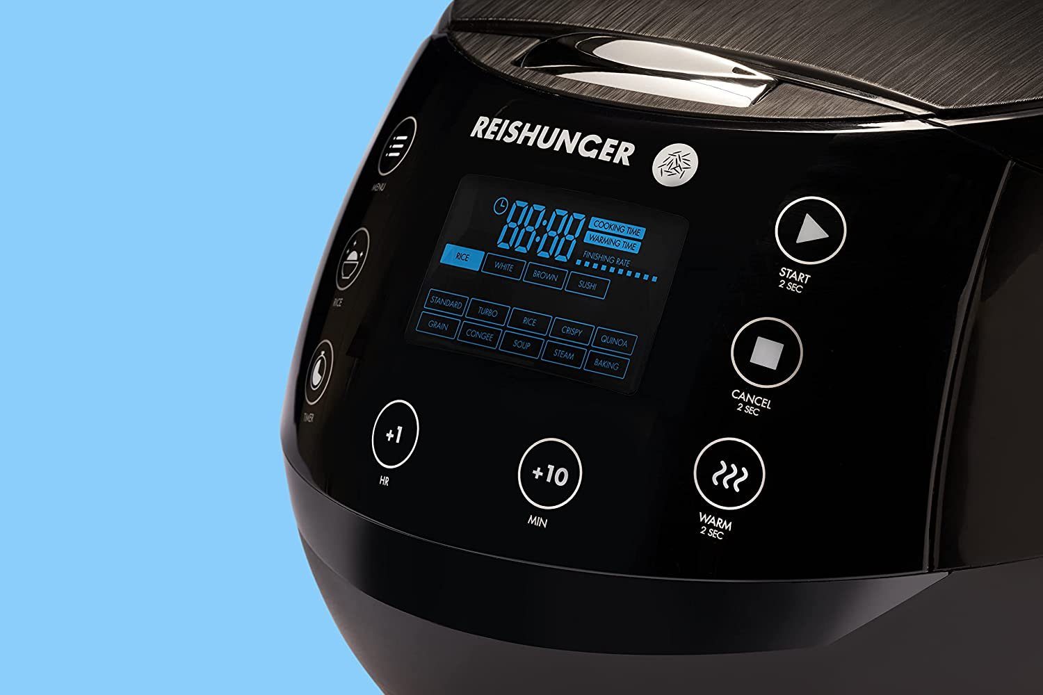 Reishunger Reiskocher - Digitaler Reiskocher & Dampfgarer, 860 W, Timer- und Warmhaltefunktion, 7-Kochphasen-Technologie, LED-Display