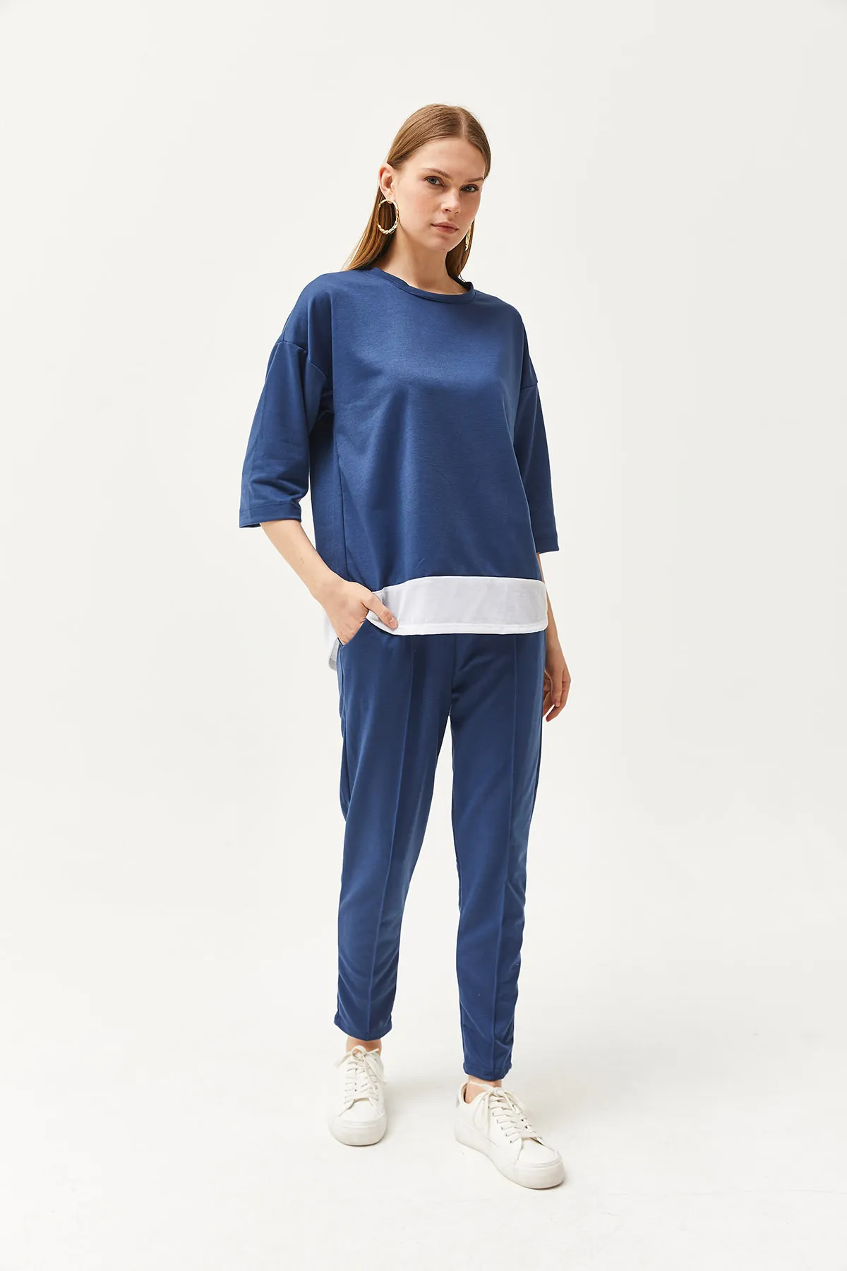 Olalook  Indigo-garniertes Oberteil- und Unterteil-Set für Damen TKM-19000274