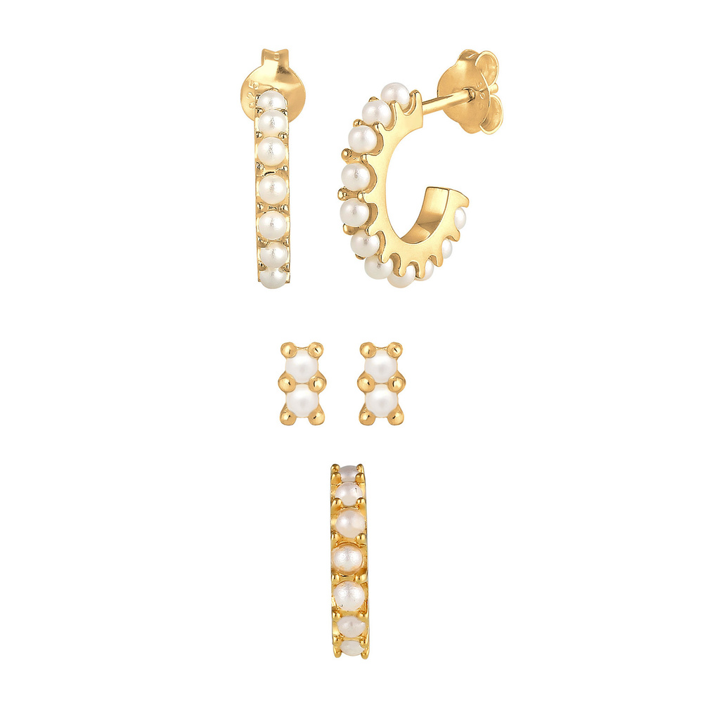 Elli Elli Boucles d'Oreilles Créoles Earcuff avec des perles synthétiques Boucles d'Or Boucles d'oreilles