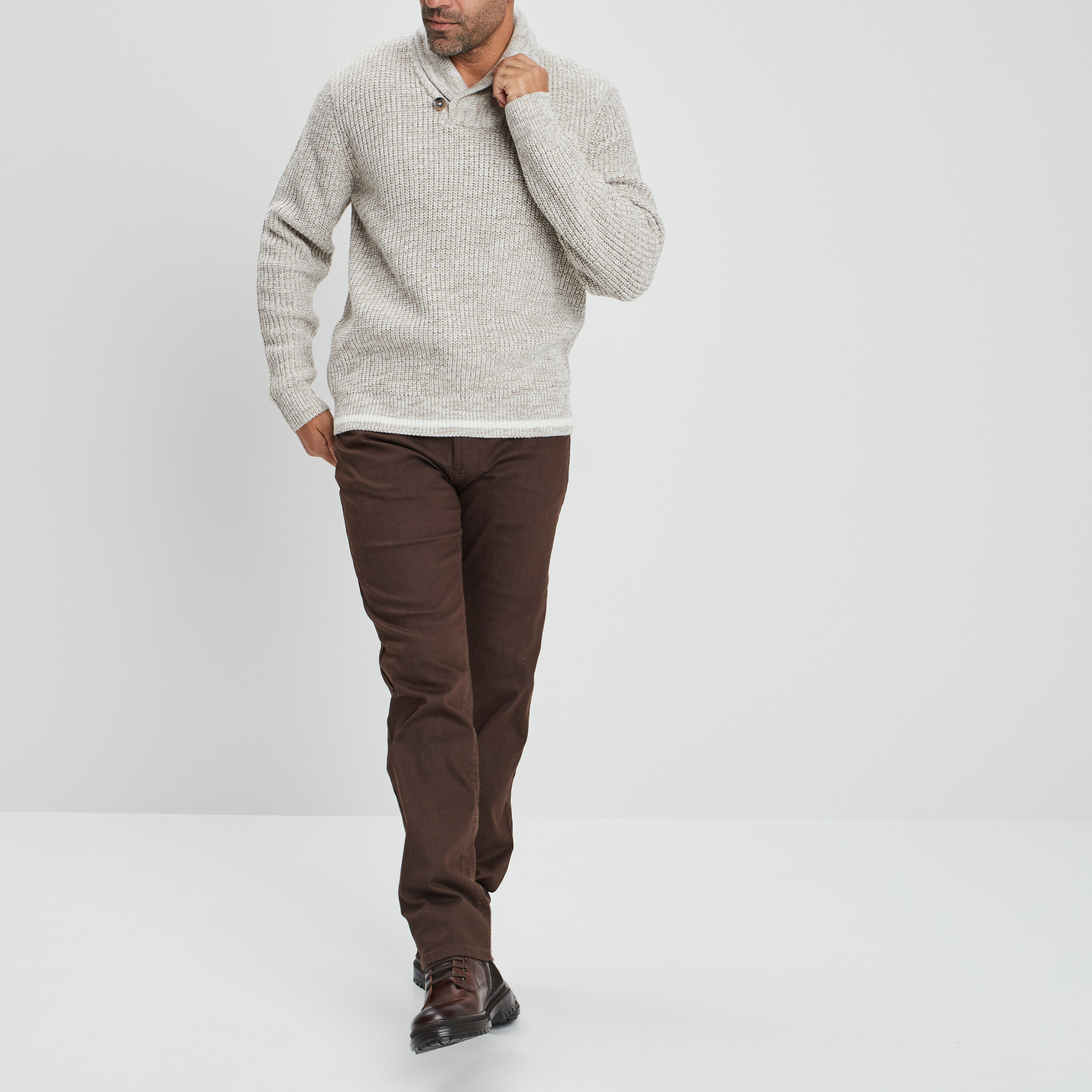 Pull manches longues ivoire homme | La Halle