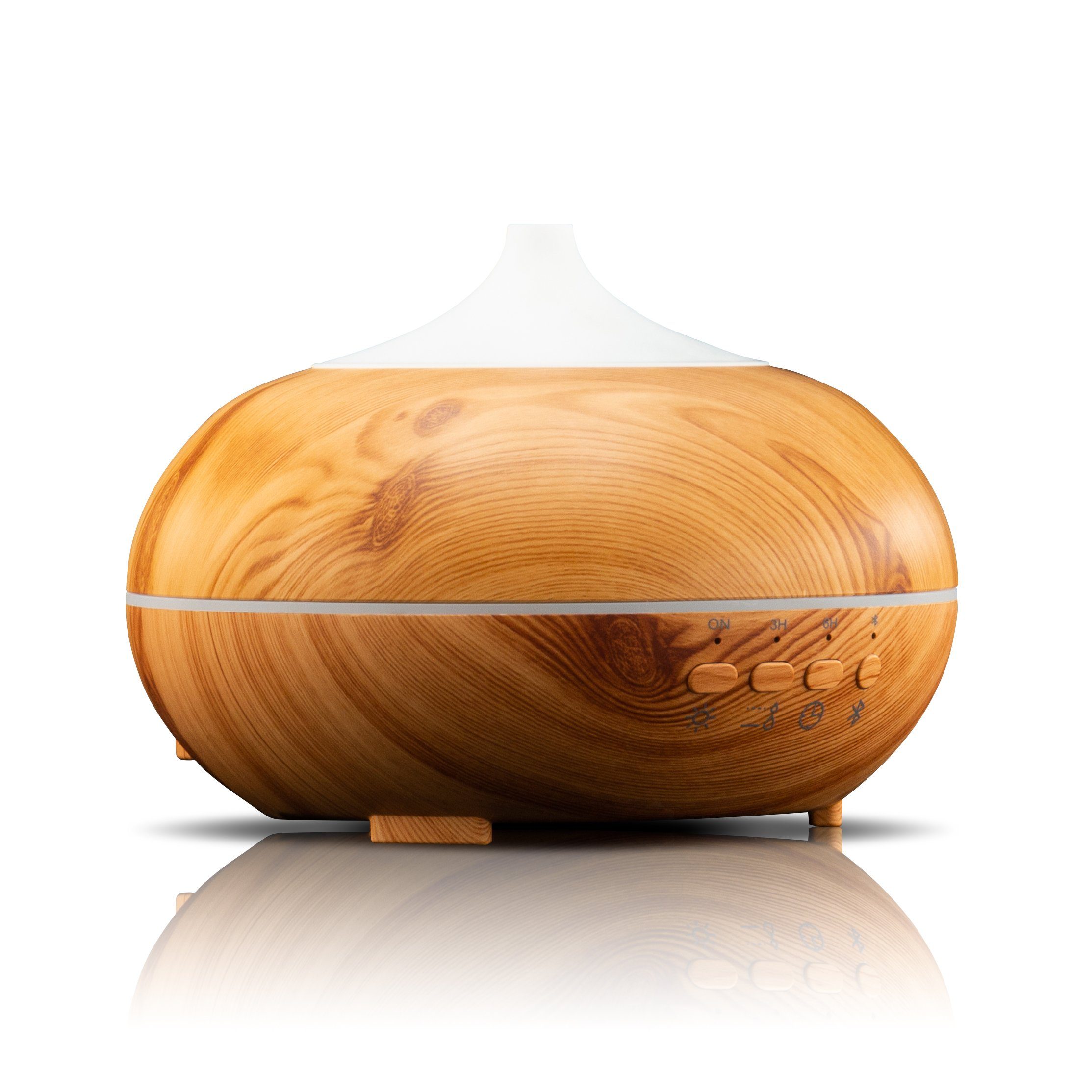 Hyrican Luftbefeuchter PST00183 Aroma-Bluetooth Luftbefeuchter inkl. Duftölset, 7 LED-Farben, 0,3 l Wassertank, Diffuser/Diffusor 300 ml, Holzoptik, integrierter Lautsprecher
