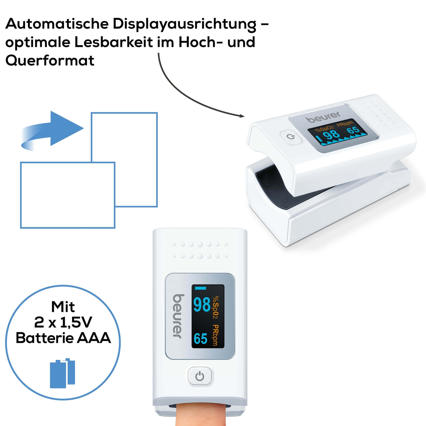 Beurer Pulsoximeter PO 35-Handliches Pulsoximeter zur Messung der Sauerstoffsättigung & Herzfrequenz