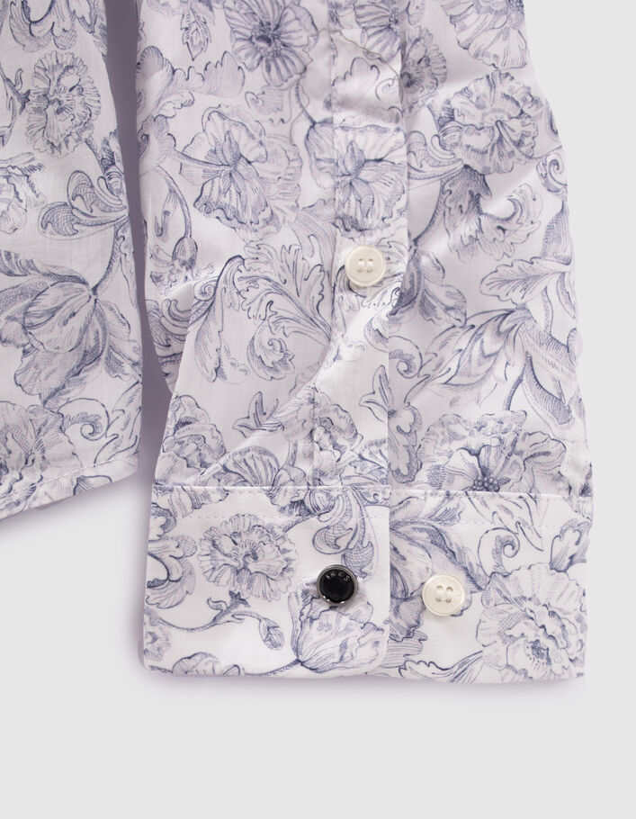 Chemise SLIM blanche tissu Liberty fleurs bleues Homme