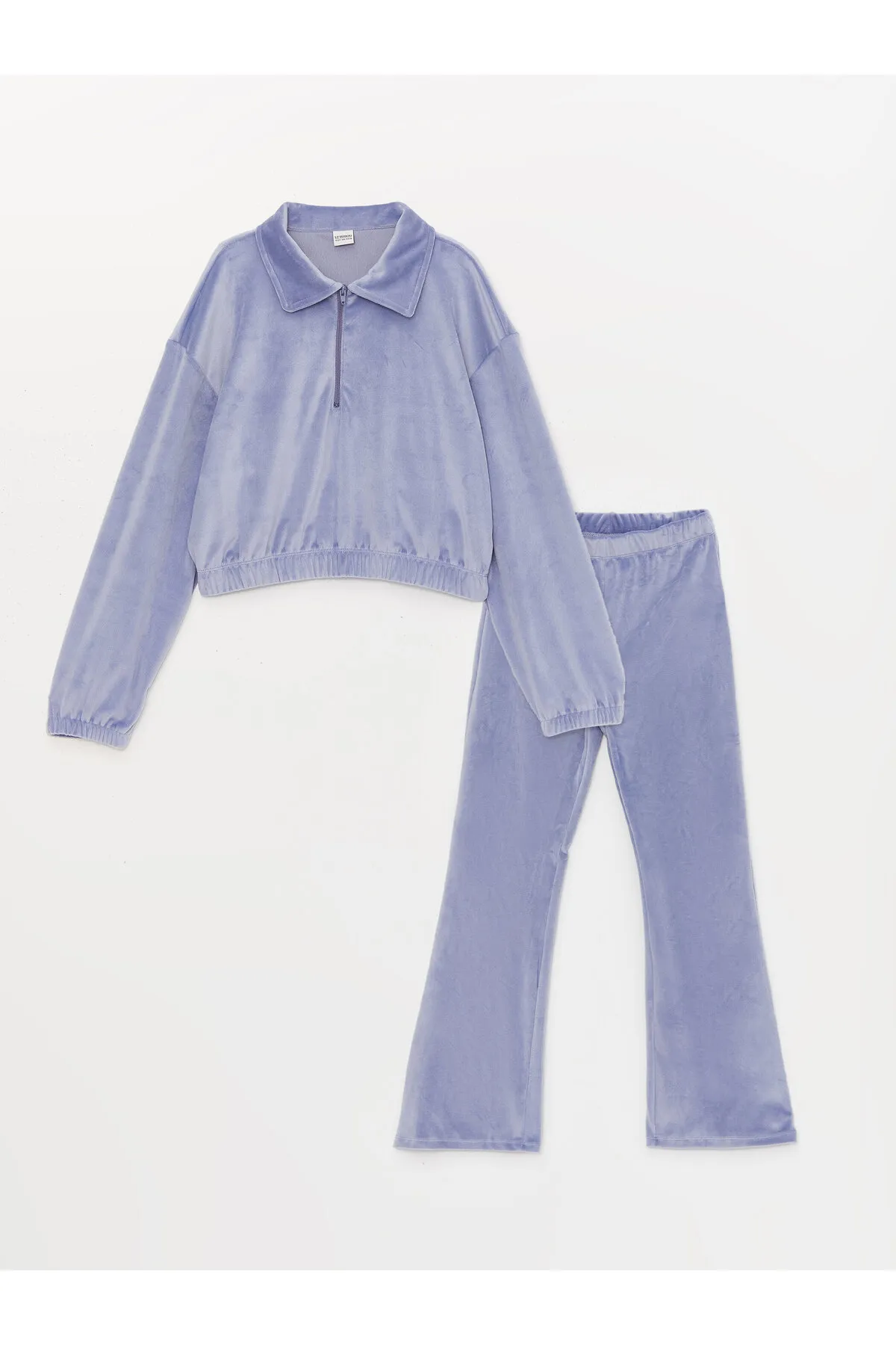 LC Waikiki  Basic-Sweatshirt und Strumpfhose aus Samt mit Polo-Ausschnitt und langen Ärmeln für Mädchen