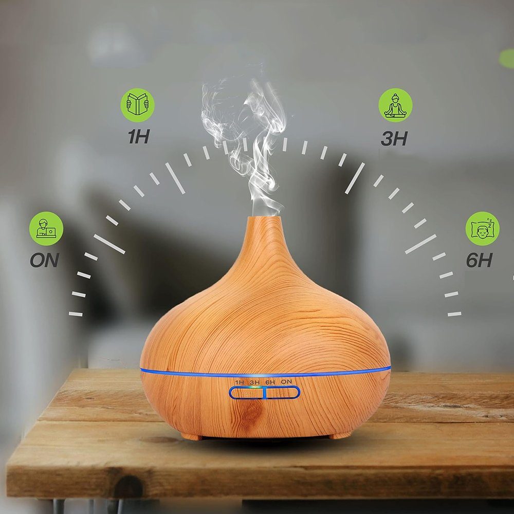 AKKEE Diffuser Aroma Diffuser, 550ml, Aroma Ultraschall-Vernebler, 0,55 l Wassertank, Aromatherapie, Diffusor mit 7-farbigem LED-Licht