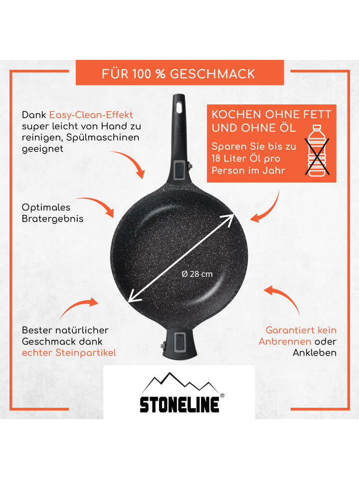 Stoneline Schmorpfanne 28 cm mit abnehmbarem Griff | mit Deckel in Anthrazit günstig kaufen Ø 28 cm