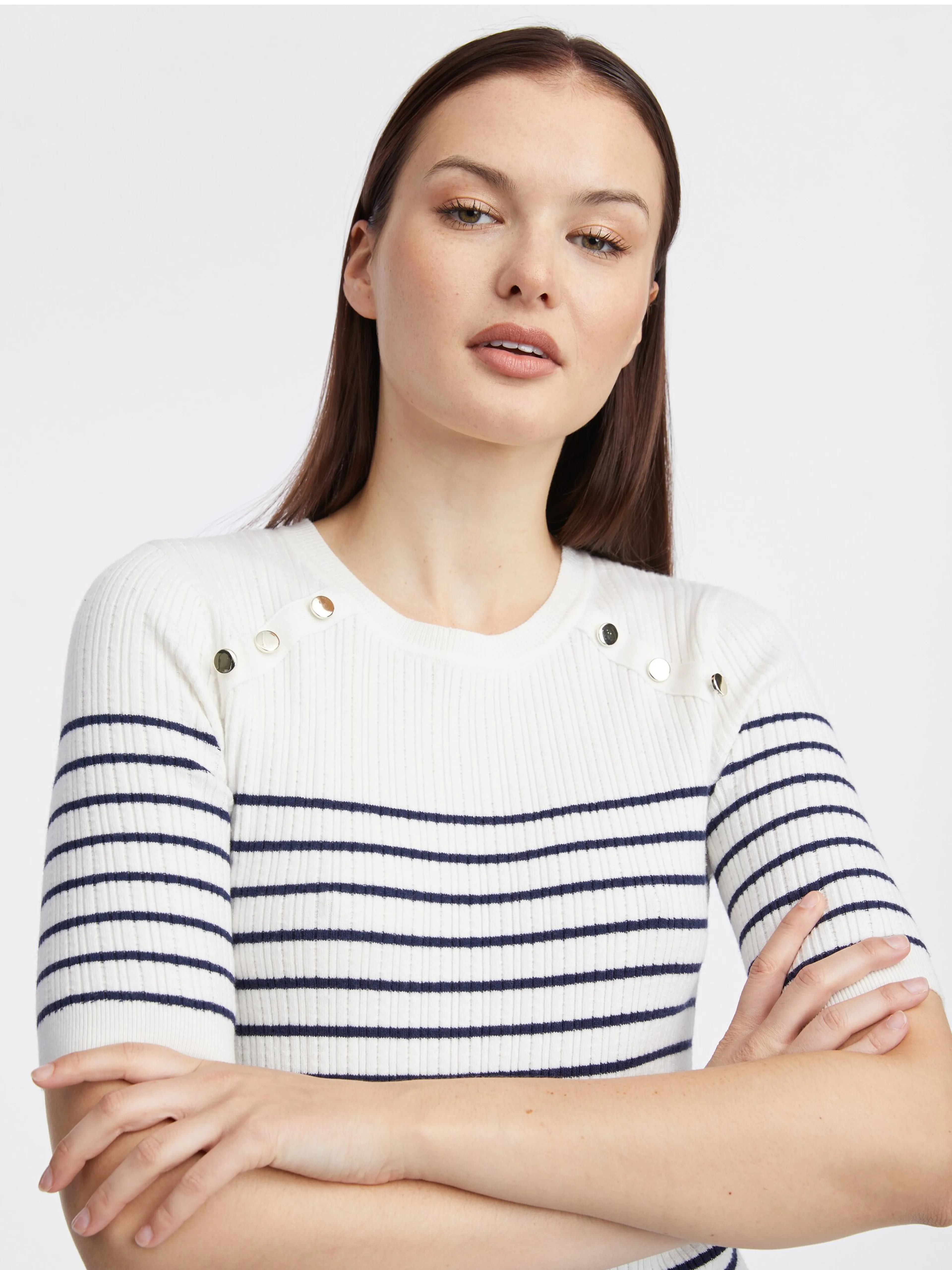 Weißes gestreiftes Damen-Pullover-Kleid ORSAY