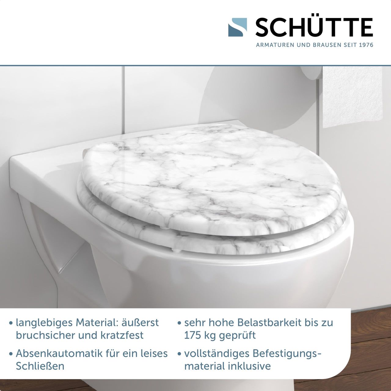 Schütte MDF WC Sitz MARMOR STONE Toilettendeckel mit Absenkautomatik, Holzkern