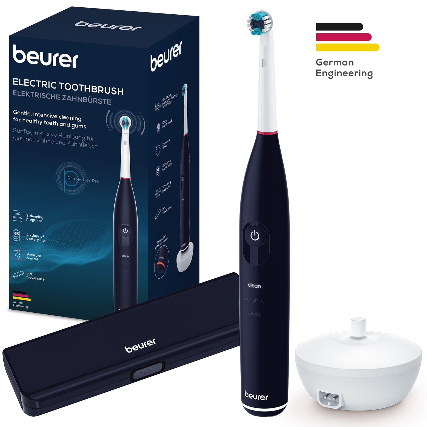 Beurer Elektrische Zahnbürste TB 50-Tägliche Zahnpflege mit integriertem Andrucksensor und 3 Reinigungsprogrammen für komfortables Zähneputzen