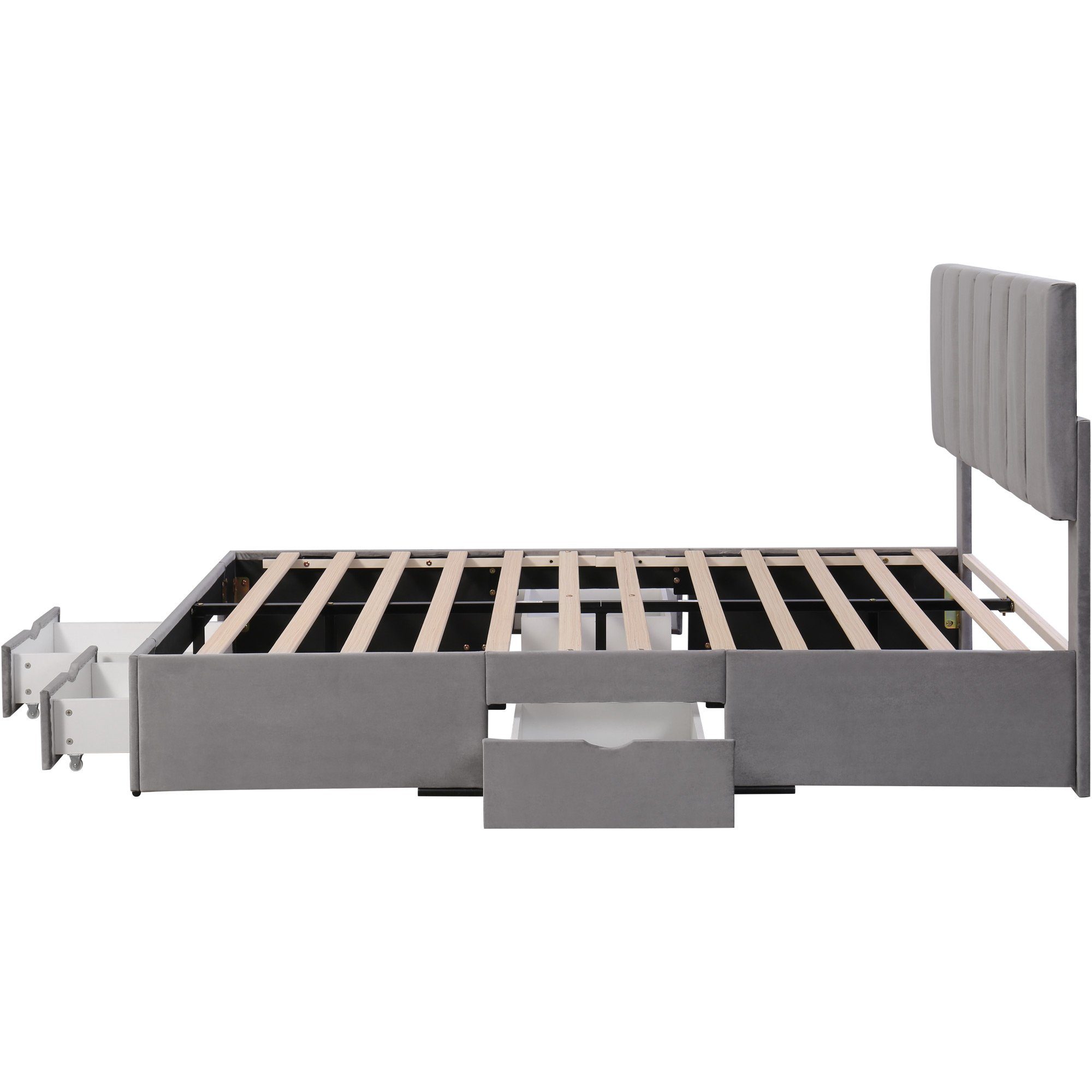 OKWISH Polsterbett Doppelbett Stauraumbett Bett mit Lattenrost (Mit 4 Schubladen (140x200 cm)