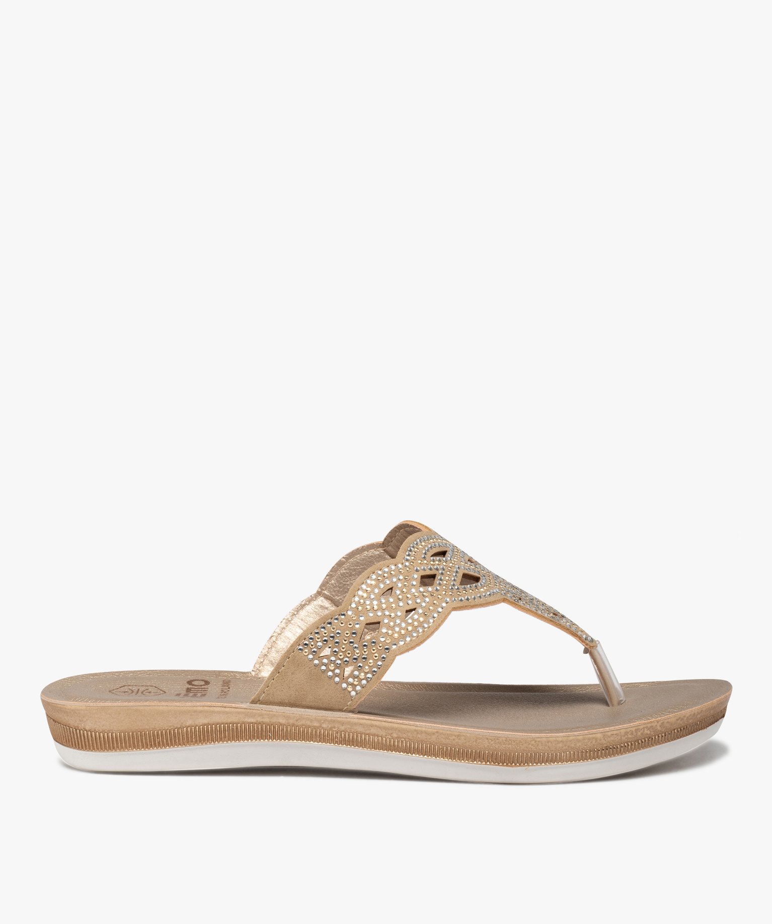 Sandales femme à entre-doigts ajouré couvert de strass or | GEMO