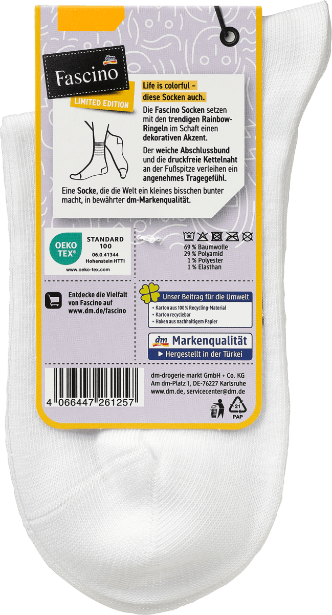 Socken mit Regenbogen-Ringeln weiß Gr. 39-42, 1 St