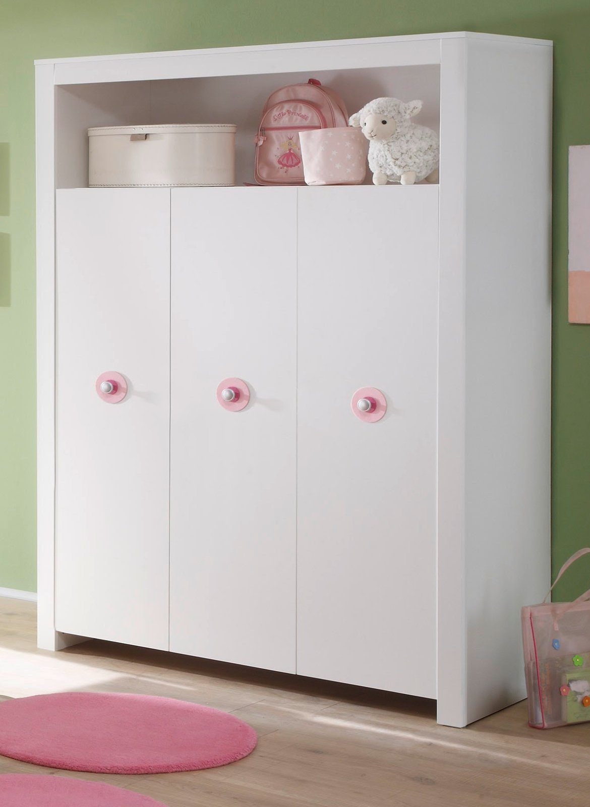 trendteam Kleiderschrank Olivia (3-türig, 130 x 186 cm, Schrank weiß matt) auch mit rosa oder blau